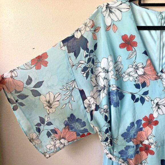 Lane Bryant Faux Wrap Dress 16 Floral Midi Sheer Ruffle Belted Feminine Girly - Picture 5 of 13